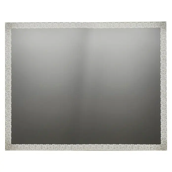 Espejo con luz Alhambra - 100 x 80 cm, Acero - Espejo rectangular con superficie reflectante gris y un borde con patrón intrincado.
