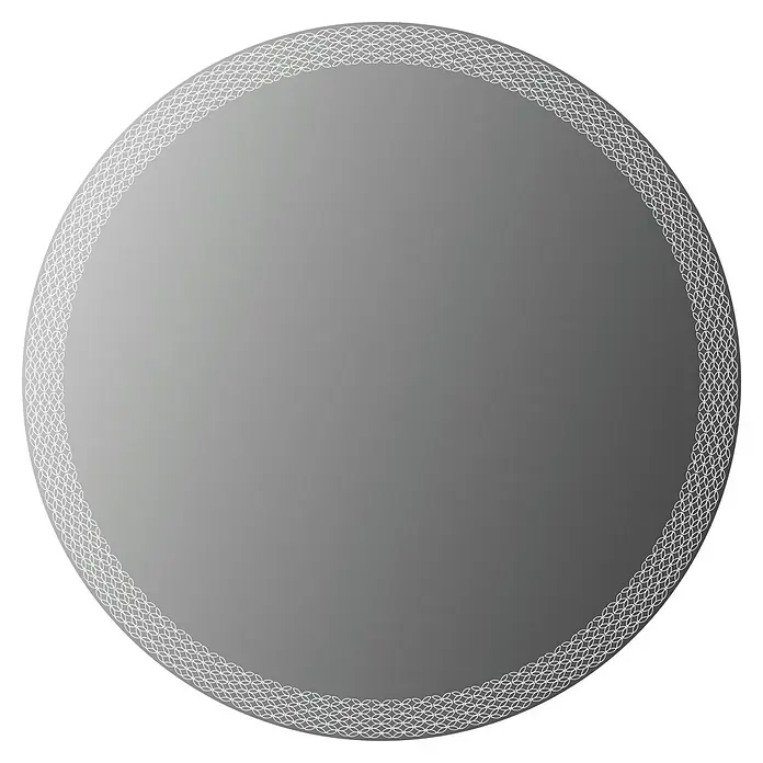 Espejo con luz Netz - Diámetro: 60 cm, Blanco neutro - Forma circular gris con un borde ornamental blanco.