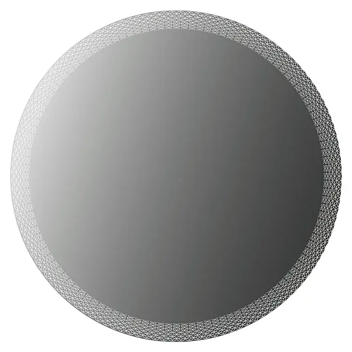 Espejo con luz Netz - Diámetro: 80 cm, Blanco neutro - Objeto circular gris degradado con un borde blanco decorativo estampado.
