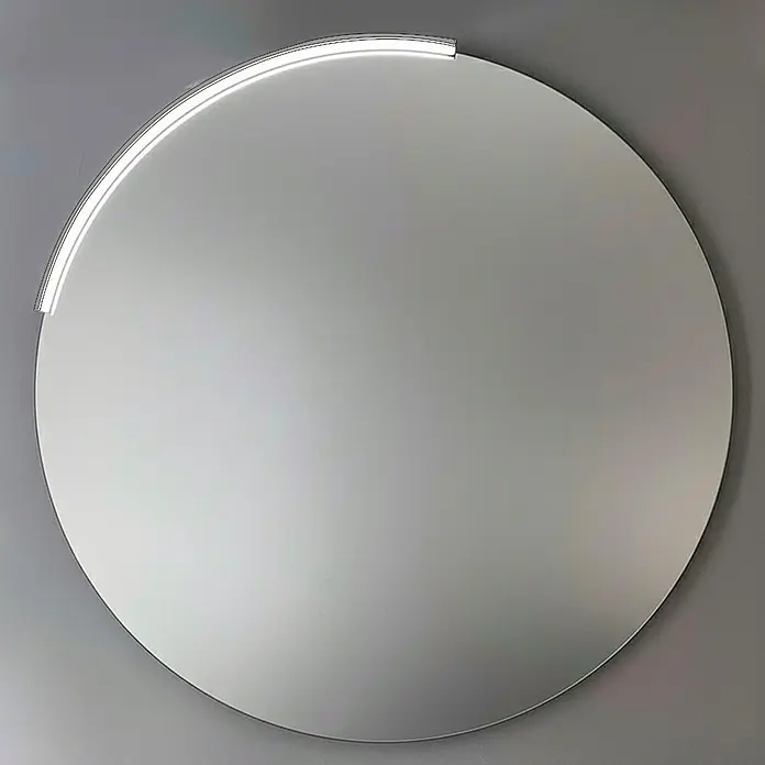 Espejo con luz Halo - Diámetro: 80 cm, Acero - Espejo redondo con tira de luz LED integrada en el borde superior.