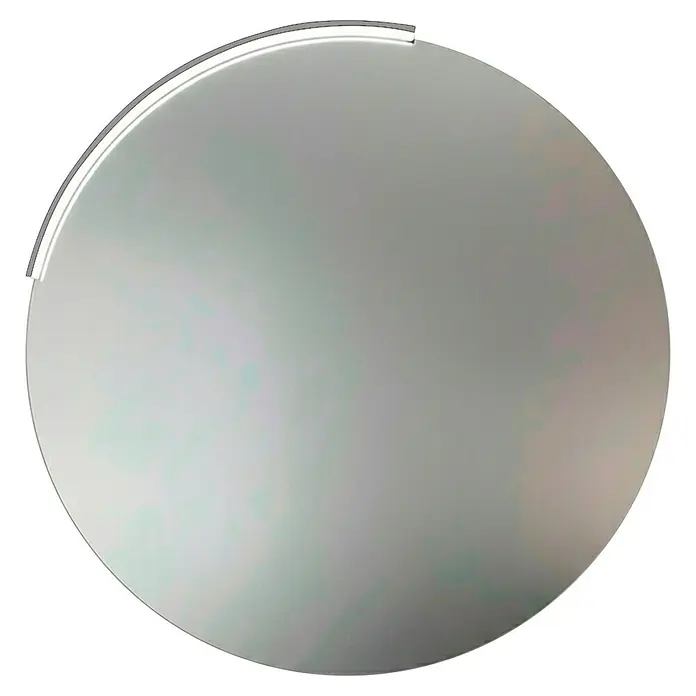 Espejo con luz Halo - Diámetro: 80 cm, Acero - Espejo redondo gris plateado con una tira de luz arqueada integrada en la parte superior izquierda.