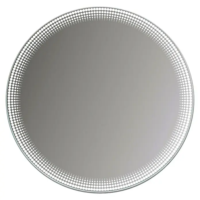 Espejo con luz Dot - Diámetro: 60 cm, Blanco - Espejo LED redondo con superficie reflectante gris y borde de luz punteado blanco.