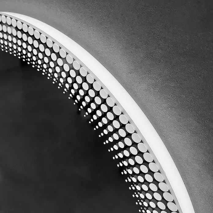 Espejo con luz Dot - Diámetro: 80 cm, Blanco - Espejo circular con patrón de puntos iluminado y marco blanco.