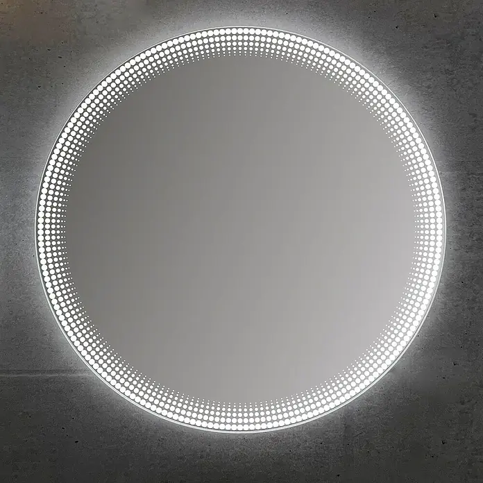 Espejo con luz Dot - Diámetro: 80 cm, Blanco - Espejo redondo LED iluminado con patrón de puntos de luz.