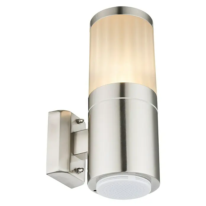 Globo Aplique exterior Xeloo - 60 W, Ópalo/Plata, IP44, 1 ud. - Aplique de pared de níquel cepillado con pantalla cilíndrica que emite una luz cálida, perfecto para exteriores.