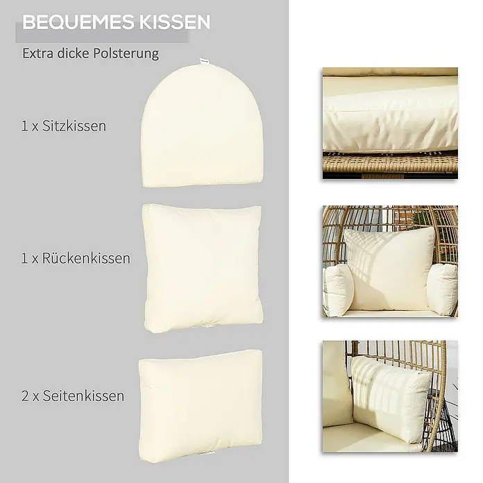 Outsunny Garten-Loungesessel mit Auflagen - Khaki, Beige, PE-Rattan