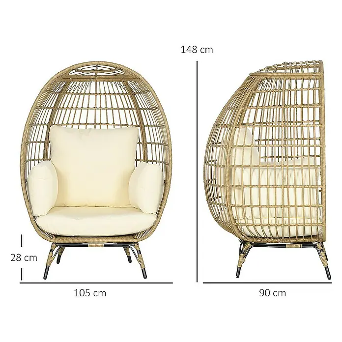 Outsunny Garten-Loungesessel mit Auflagen - Khaki, Beige, PE-Rattan