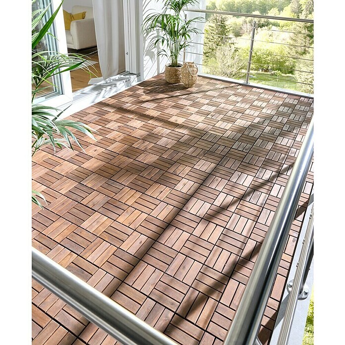Klick-Holzfliese dunkel (Akazie, 30 x 30 cm, 5er Pack)