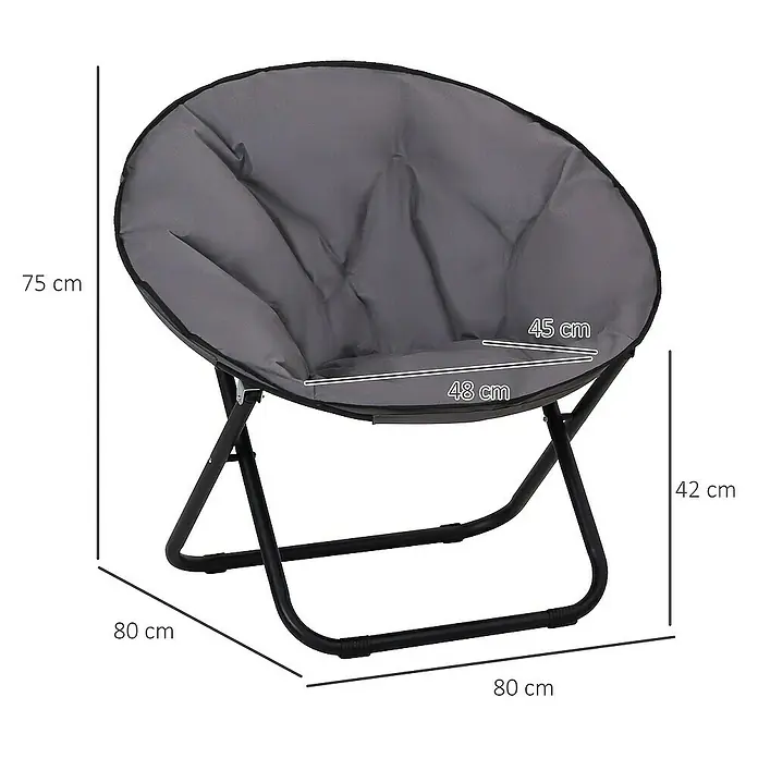 Outsunny Garten-Loungesessel Moonchair - Klappbar, Grau, B x T x H: 80 x 80 x 75 cm