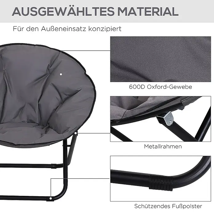 Outsunny Garten-Loungesessel Moonchair - Klappbar, Grau, B x T x H: 80 x 80 x 75 cm