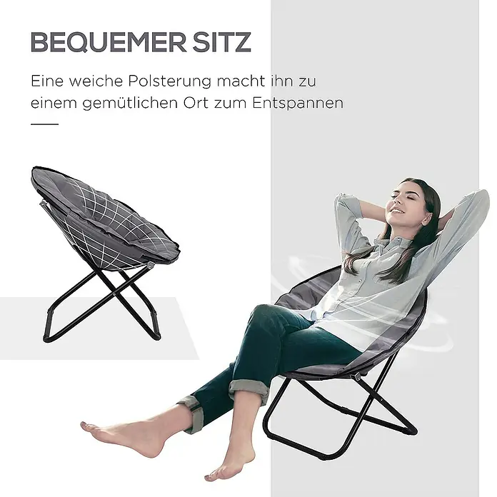 Outsunny Garten-Loungesessel Moonchair - Klappbar, Grau, B x T x H: 80 x 80 x 75 cm
