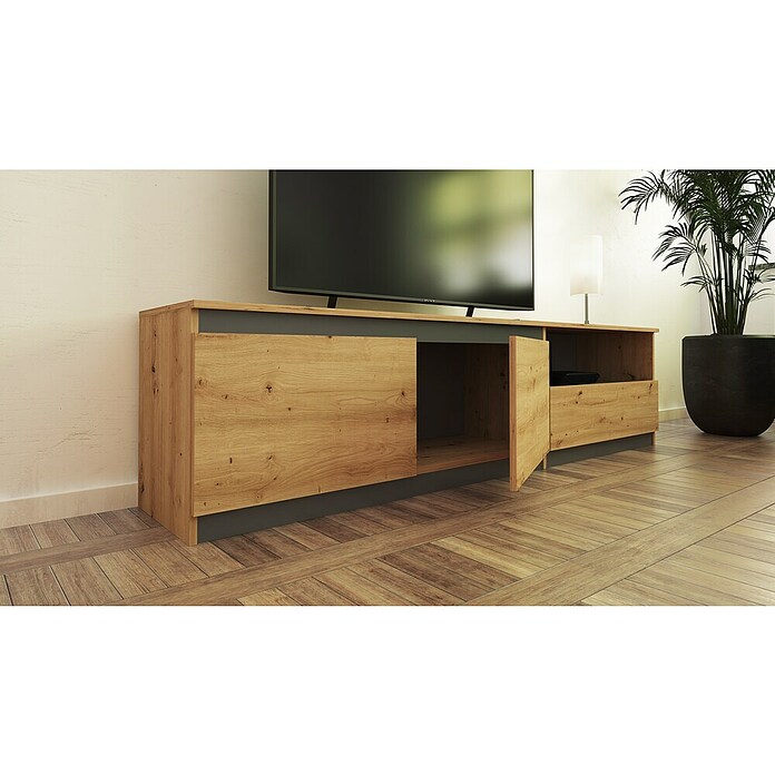 Meka Block Conjunto mueble de salón K-502 (Gris París/Roble Albar, 2 pzs.) | BAUHAUS