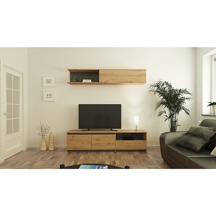 Meka Block Conjunto mueble de salón K-502 (Gris París/Roble Albar, 2 pzs.) | BAUHAUS