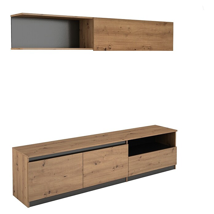 Meka Block Conjunto mueble de salón K-502 (Gris París/Roble Albar, 2 pzs.) | BAUHAUS