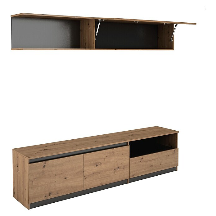 Meka Block Conjunto mueble de salón K-502 (Gris París/Roble Albar, 2 pzs.) | BAUHAUS