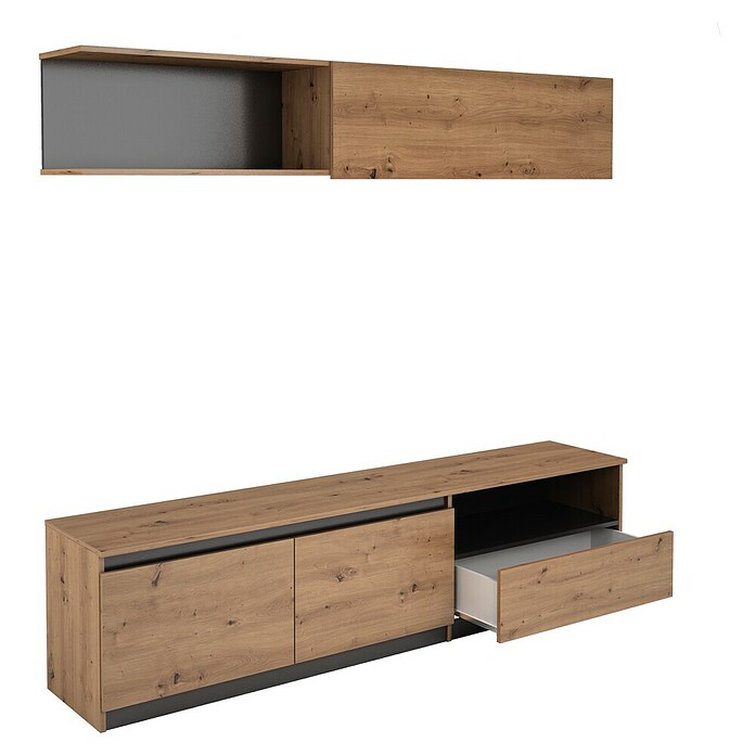 Meka Block Conjunto mueble de salón K-502 (Gris París/Roble Albar, 2 pzs.) | BAUHAUS