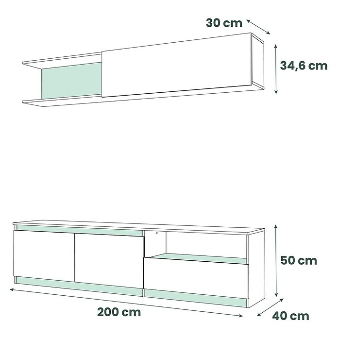 Meka Block Conjunto mueble de salón K-502 (Gris París/Roble Albar, 2 pzs.) | BAUHAUS