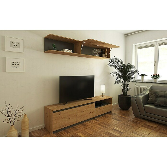 Meka Block Conjunto mueble de salón K-502 (Gris París/Roble Albar, 2 pzs.) | BAUHAUS