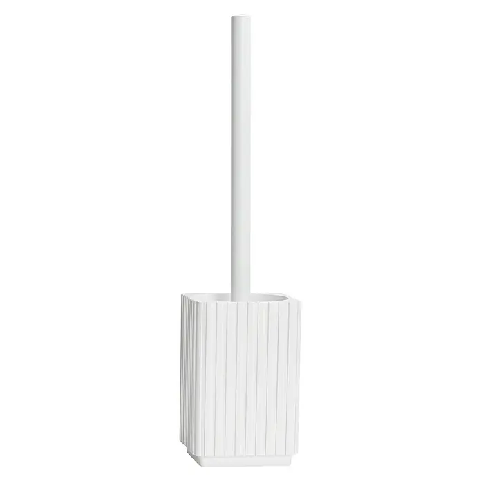 Camargue Stricia WC-Bürstengarnitur - Polyresin, Weiß - Weiße Toilettenbürste mit geripptem, quadratischem Halter.