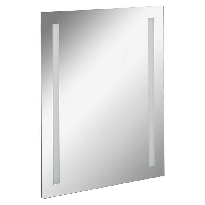 Fackelmann B.perfekt Badmöbel-Set - Gesamtbreite Badmöbel: 62 cm, Darkoak, Matt, Komplettset aus Waschtischunterschrank, Waschtisch und LED-Spiegel - Rechteckiger Spiegel mit integrierten vertikalen LED-Leuchten an beiden Seiten.