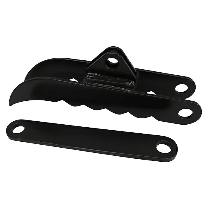 Güde Baggerdaumen - Stahl, Passend für: Güde Minibagger GMB 860B - Schwarze Metall-Greiferbefestigung mit gezackten Backen und einer separaten Flachstange.