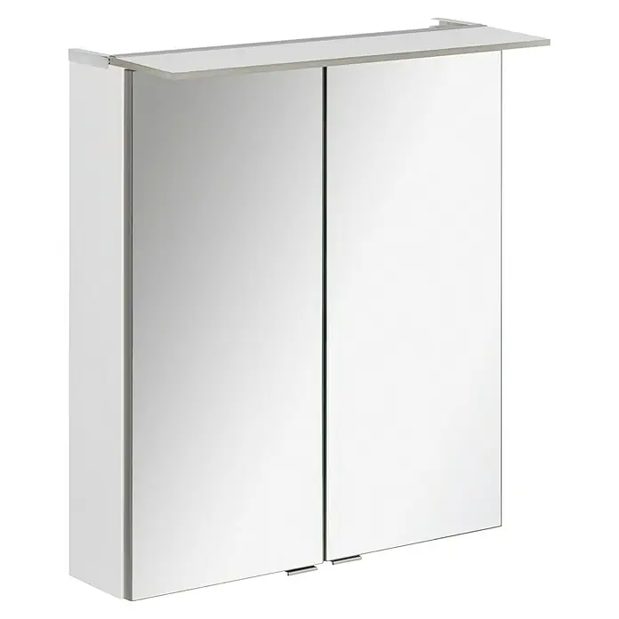Fackelmann B.perfekt Badmöbel-Set - Gesamtbreite Badmöbel: 62 cm, Weiß, Hochglänzend, Komplettset aus Waschtischunterschrank, Waschtisch und Spiegelschrank - Zweitüriger weißer Spiegelschrank für das Badezimmer mit integrierter Beleuchtung.
