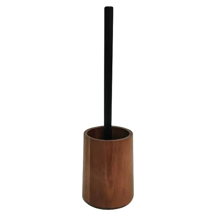 Camargue WC-Bürstengarnitur Akazie - Holz, Bambus - Toilettenbürste mit schwarzem Griff in einem Halter aus Naturholz.