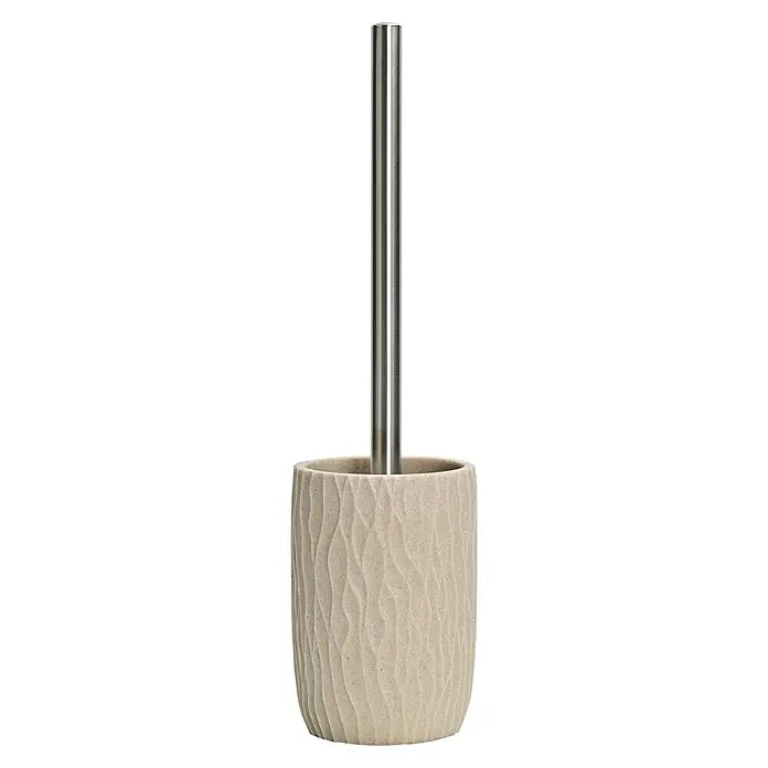 Camargue WC-Bürstengarnitur Sand Waves - Sand, Rund, Ø x H: 9 x 35,5 cm - Beiger Toilettenbürstenhalter mit Wellenstruktur und zwei metallischen Stäben.