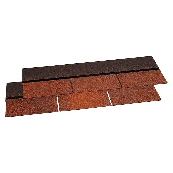 Chova Tégola standard - 1 m x 33,3 cm, Otros, Rojo - Una imagen de tejas asfálticas de color marrón rojizo con una superficie rugosa, utilizadas para construir y cubrir tejados.