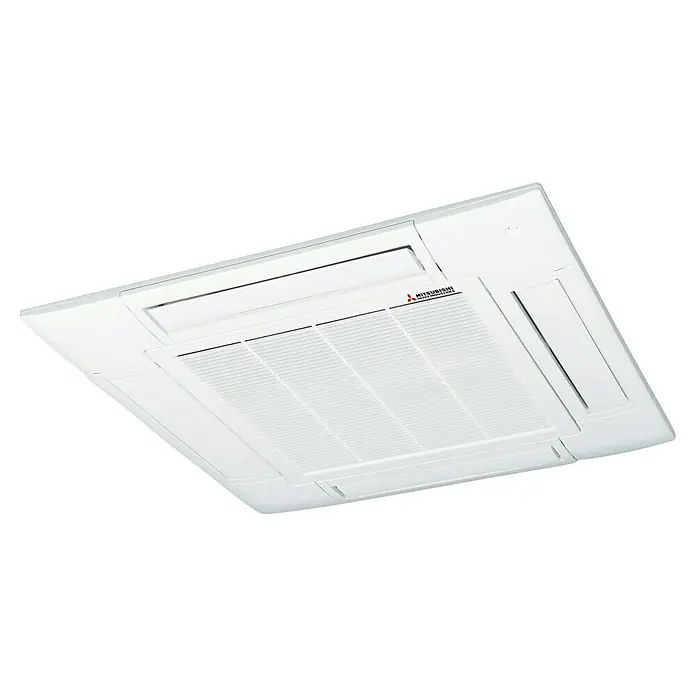 Mitsubishi Smart Aire acondicionado cassette FDT125VHNP-W - 12,1 kW, 12,1 kW, Tamaño de la estancia: 100 m² - 140 m², Blanco - Aire acondicionado de cassette blanco para techo con rejilla de flujo de aire multidireccional.
