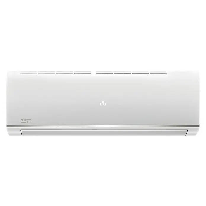 Gutt Aire acondicionado Inverter 12 - 3.500 W, 3.500 W, 14 m² - 22 m² - Aire acondicionado interior blanco con pantalla digital '26', logo 'GUTT' y ribete plateado.