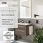 Camargue Star Waschtischunterschrank (47 x 70 x 52 cm, Mit Beleuchtung, Eiche Maron, Matt)