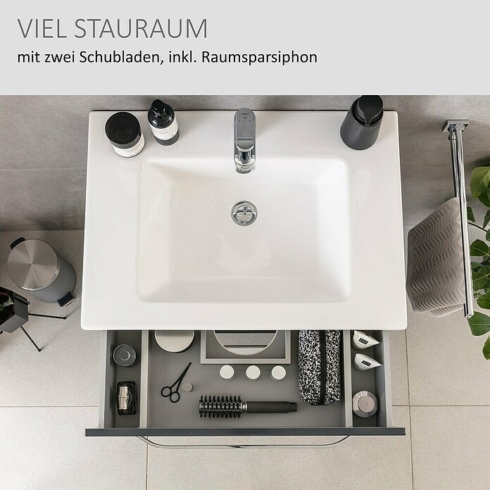 Camargue Star Waschtischunterschrank (69,4 x 48,9 x 51,8 cm, Schwarz, Ohne Beleuchtung) | BAUHAUS