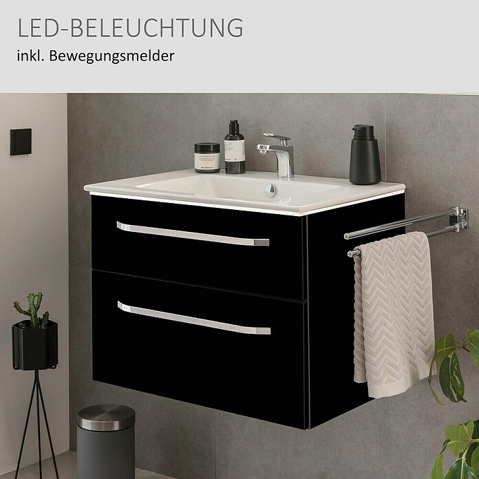 Camargue Star Waschtischunterschrank (70 x 49 x 53 cm, Schwarz, Mit Beleuchtung) | BAUHAUS