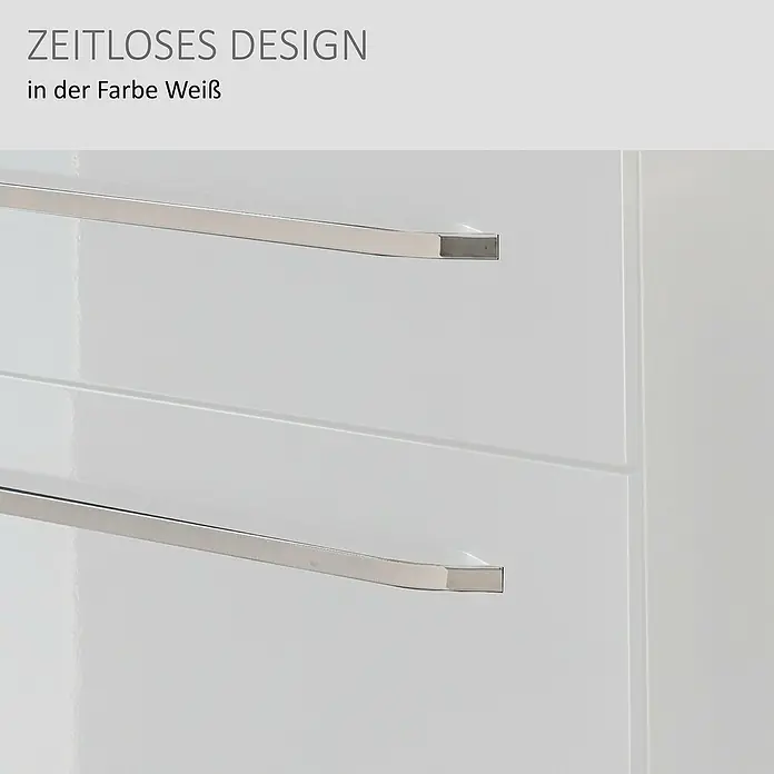 Camargue Star Waschtischunterschrank - 69,4 x 48,9 x 51,8 cm, Weiß, Ohne Beleuchtung - Weißer Schrank mit zwei silbernen Stangengriffen im zeitlosen Design.