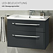Camargue Star Waschtischunterschrank (47 x 70 x 52 cm, Mit Beleuchtung, Grafit, Hochglanz)
