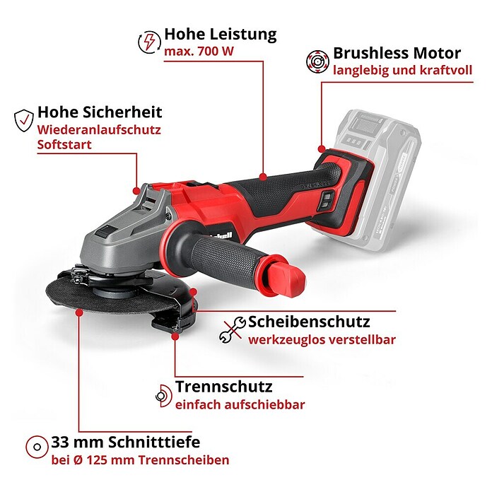 Einhell Power X-Change Akku-Winkelschleifer Axxio (18 V, Ohne Akku, Durchmesser Scheibe: 125 mm)