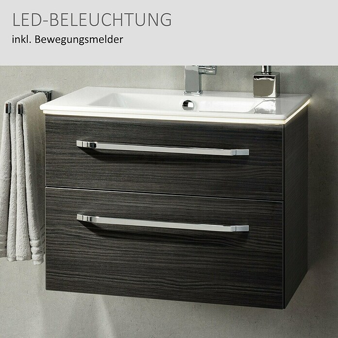 Camargue Star Waschtischunterschrank (47 x 70 x 52 cm, Mit Beleuchtung, Darkoak, Matt)