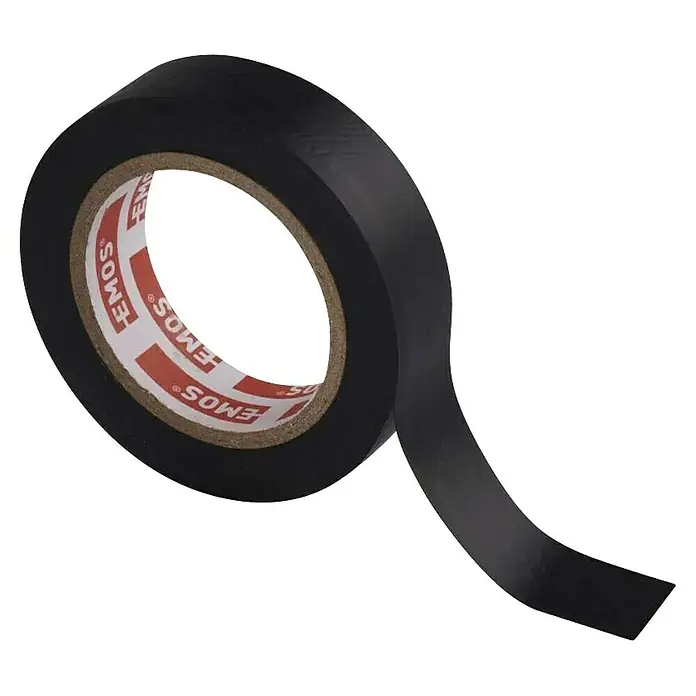 Emos Isolierband F61512 - Schwarz, L x B: 10 m x 15 mm - Rolle schwarzes Isolierband mit einem abgerollten Stück.