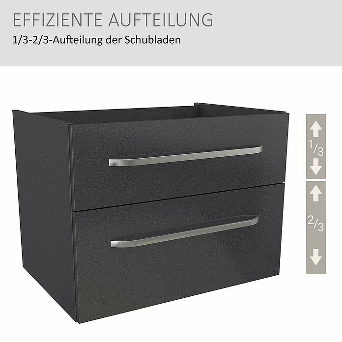 Camargue Star Waschtischunterschrank (47 x 70 x 52 cm, Mit Beleuchtung, Grafit, Hochglanz)
