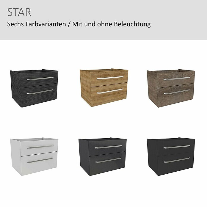 Camargue Star Waschtischunterschrank (69,4 x 48,9 x 51,8 cm, Schwarz, Ohne Beleuchtung) | BAUHAUS