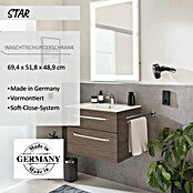 Camargue Star Waschtischunterschrank (47 x 70 x 52 cm, Ohne Beleuchtung, Eiche Maron, Matt)