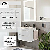 Camargue Star Waschtischunterschrank (47 x 70 x 52 cm, Mit Beleuchtung, Weiß, Hochglanz)