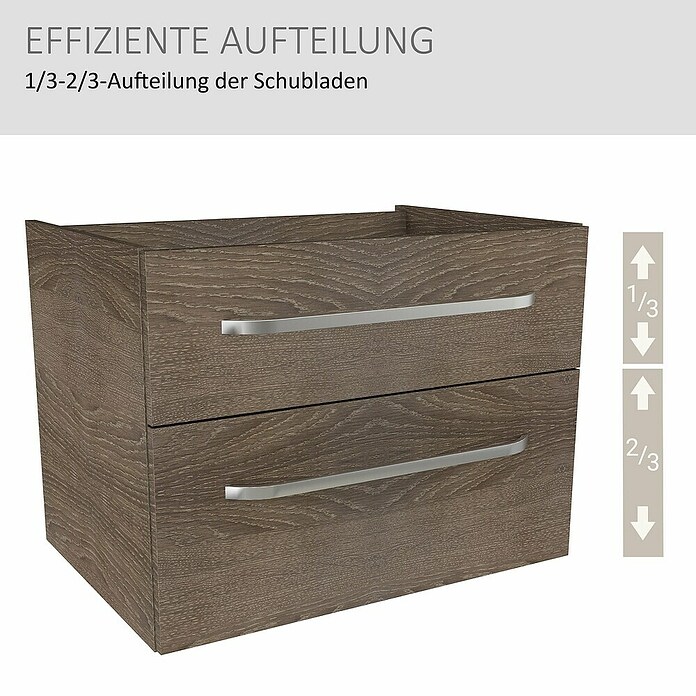 Camargue Star Waschtischunterschrank (47 x 70 x 52 cm, Mit Beleuchtung, Eiche Maron, Matt)