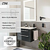 Camargue Star Waschtischunterschrank (47 x 70 x 52 cm, Mit Beleuchtung, Grafit, Hochglanz)