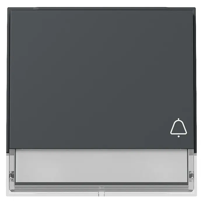 Gira Universalwippe TX_44 367367 - Anthrazit, Kunststoff, Unterputzmontage - Dunkelgraue Türklingelplatte mit weißem Glockensymbol und hellem Namensschildbereich.