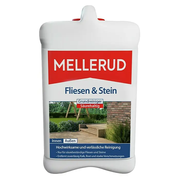 Mellerud Reinigungsmittel Fliesen & Stein Grundreiniger - 2,5 l, Kanister mit kindergesichertem Verschluss - Weiße Flasche Mellerud Fliesen & Stein Reiniger, ein säurehaltiger Grundreiniger für Fliesen und Stein.