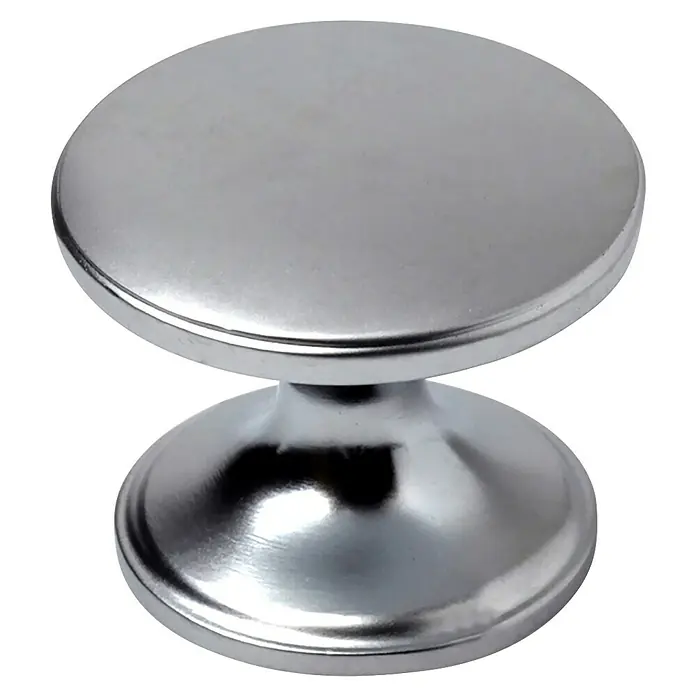 Rei Pomo para muebles - Tipo de tirador del mueble: Botón, Ø x Al: 33 x 27 mm, Cromo - Pomo redondo metálico plateado para mueble con base acampanada.