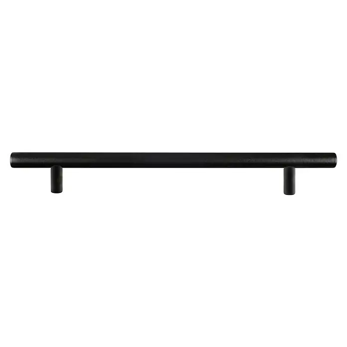 Rei Möbelgriff - Lochabstand: 160 mm, Stahl, Schwarz, Rund, L x B x H: 220 x 12 x 32 mm - Länglicher, matter schwarzer zylindrischer Metallgriff mit zwei Stützen.