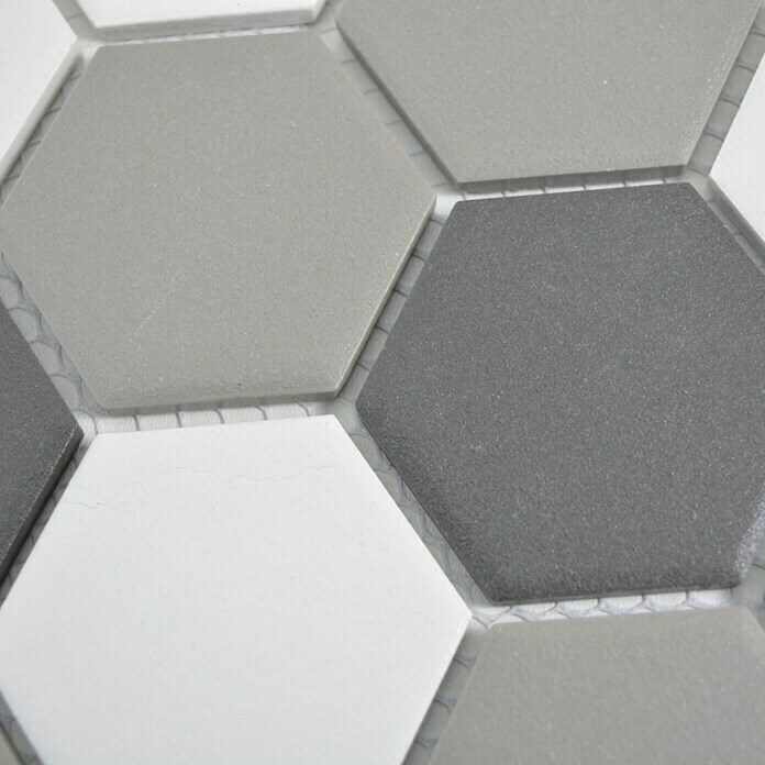 Mosaikfliese Hexagon Mix CU HX150 (32,5 x 28,1 cm, Weiß/Schwarz/Grau, Matt)